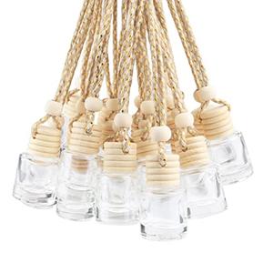 DMuuuDM 19 Pcs 8ml Hanging Car Air Freshener Diffuser,Empty Clear Glass Essential Diffuser Oil Aromatherapy Fragrance Perfume Pendant Glass Vials with Wooden Caps & Hanging String,Cylindrical