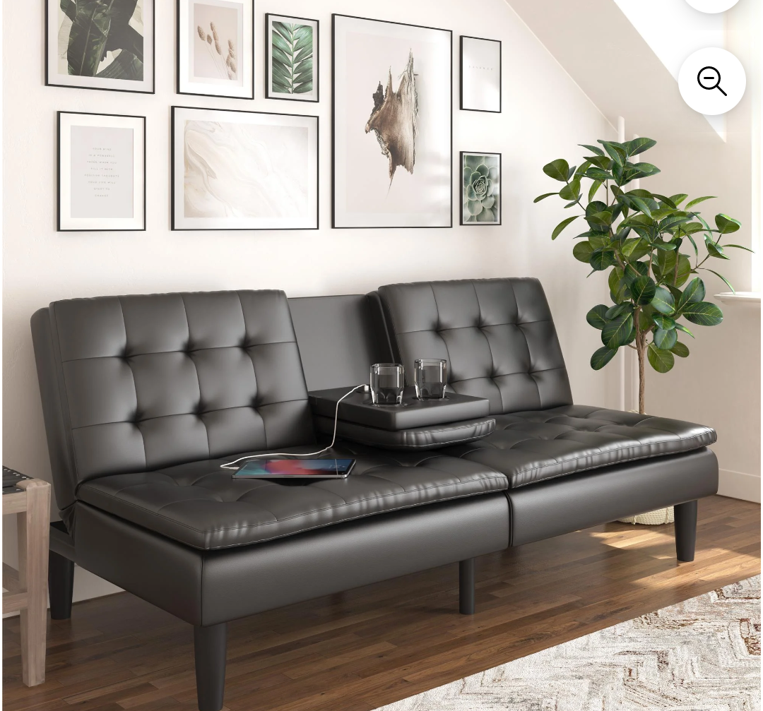 Mainstays Memory Foam 71.5" Futon With Cupholder And Usb, Black Faux Leather