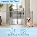 Pet Gate - 4-Panel Indoor Foldable Dog Fence for Stairs, Hallways, or Doorways - 72x24-Inch Retractable Wood Freestanding Dog Gates by PETMAKER (Gray)