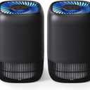 2 Packs of Air Purifiers for Home Bedroom, High Efficience Filter for Dust Pollen Smoke Odors, with Fragrance Sponge Night Light Vital Breeze Timer 22dB, Office Desktop Small Room, DH-JH12 Black