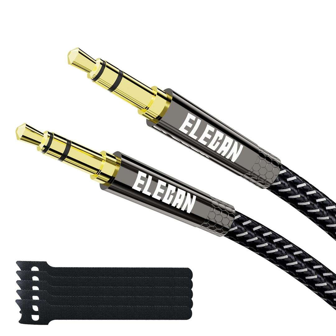 Elecan 3.5mm AUX Cable 2 Ft/2 Pack (Hi-Fi Sound-Zinc Alloy Case-OD 3.5MM-Ultra Slim&Soft) Short Auxiliary Stereo Audio Cable Braided 1/8 inch 3.5 mm AUX Cord for Headphones,Home Stereo, Speaker, Phone