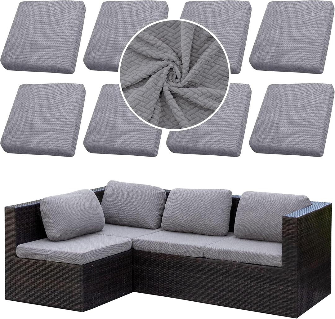 Outdoor Cushion Covers Set,8PCS Waterproof Patio Furniture Couch Seat Slipcovers, Replacement for Sofa Sectional Chair(CoverOnly) (Grey)
