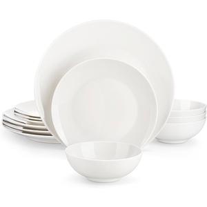 MALACASA Bone China Dinnerware Set for 4, 12 Pieces Cream-White Plates and Bowls Sets, Scratch Resistant Dinner Plates, Dessert Plates Small Cereal Bowls, Dishwasher & Microwave Safe, Series JERA