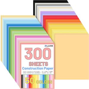 50 Colors Construction Paper 300 PCS, 8.5x11 in Bulk Colored Paper for Crafts - 80GSM Thick Cardstock for Printing, Layering, Embossing - DIY Art Supplies for Cards, Invitations, School Projects