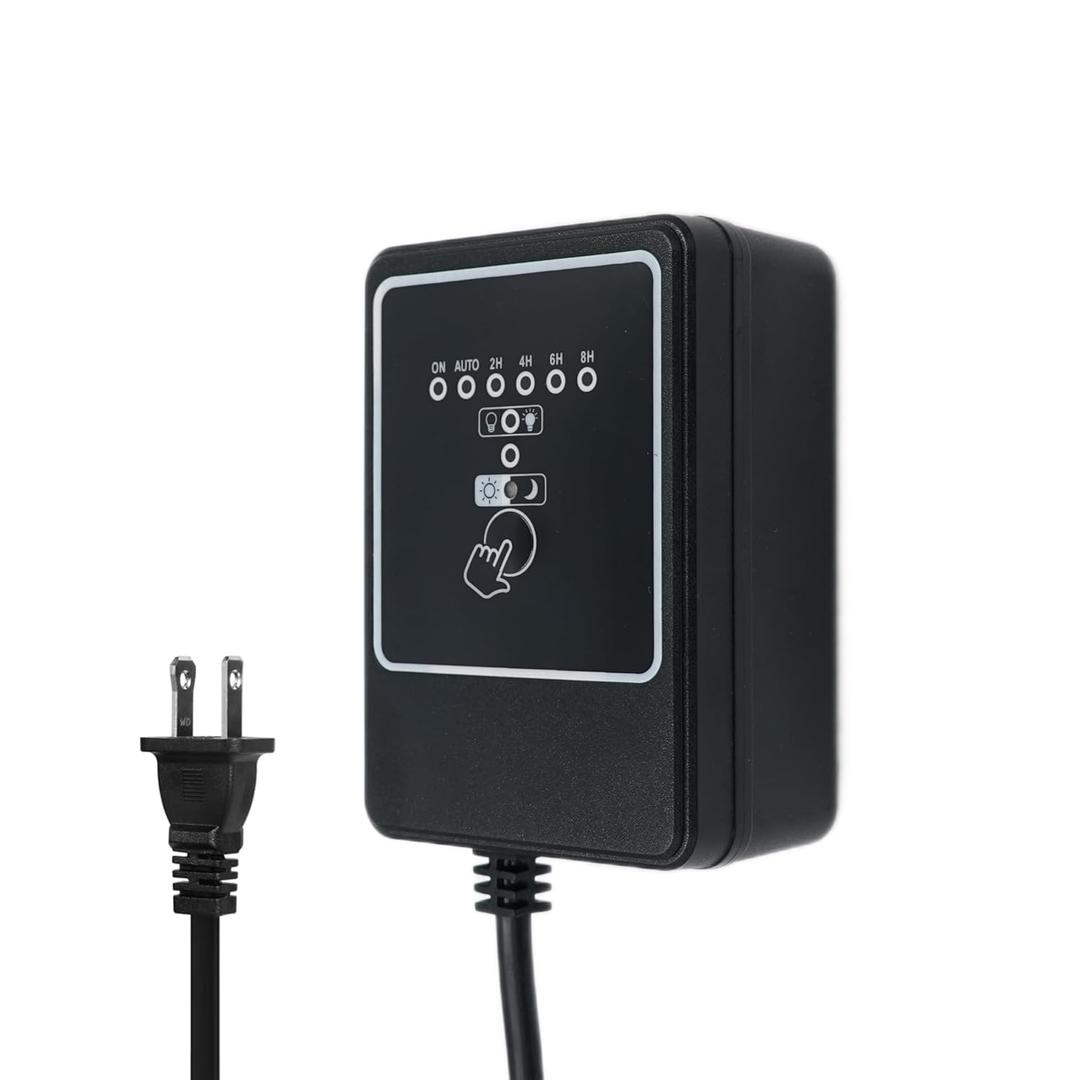 Wohenhao 100W Low Voltage Landscape Transformer, 100-240V AC to 12V DC Transformer with Timer and Photocell, Dusk to Dawn and 2/4/6/8H Countdown Timer for Outdoor Spotlight Pathway LED Lights