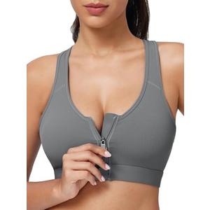 Zip Front Closure High Impact Sports Bra for Women Post Surgery Racerback Sports Bra High Support Workout Running Bras, Medium