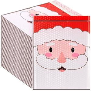 Gueevin 100 Pcs Large Christmas Poly Bubble Mailers 10 x 13 Inch Christmas Padded Bubble Envelopes Self Adhesive Shipping Bag for Xmas Business Gift Packaging (Santa Claus)