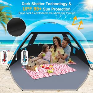 Gorich Beach Tent Sun Shelter for 3/4-5/6-7/8-10 Person with UPF 50＋ UV Protection, Lightweight & Easy Setup Beach Shade Canopy, Portable Beach Shade Tent Beach Cabana Black
