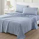 MARTHA STEWART Ultra Soft Brushed and Washed Microfiber 4 Piece Sheet Set, Easy Care, Comfy Bed Sheets with Deep Pocket, 1 Flat Sheet, 1 Fitted Sheet, 2 King Pillowcases, King Size, Navy Blue (Todd Checks Blue)