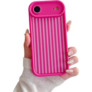 Compatible for iPhone 17 Air Case Aesthetic Cute Fashion Striped Design for Women Girl, Soft TPU Shockproof and Protective for iPhone 17 Air-Hot Pink