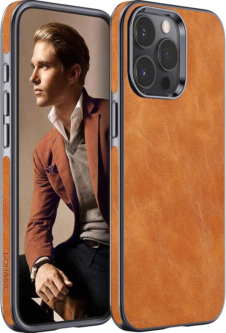 LOHASIC for iPhone 15 Pro Case, Classic Elegant Leather Luxury Slim PU Flexible Bumper Non-Slip Grip Shockproof Full Body Protective Cover Men Women Phone Cases for iPhone 15 Pro 6.1" (2023) - Brown (Khaki)