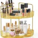 2-Tier Corner Bathroom Counter Organizer Makeup Cosmetic Storage, Tool-Free Installation Acrylic Vanity Shelf, Skin Care Organizer Perfume Tray for Countertop Bathroom, Dresser, Kitchen (Gold) (9" x 9" x 11.8")