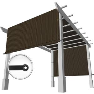 Windscreen4less 8 x 16 Universal Replacement Shade Cover Canopy for Pergola Patio Porch Privacy Shade Screen Panel with Grommets on 2 Sides Includes Weighted Rods Breathable UV Block Brown