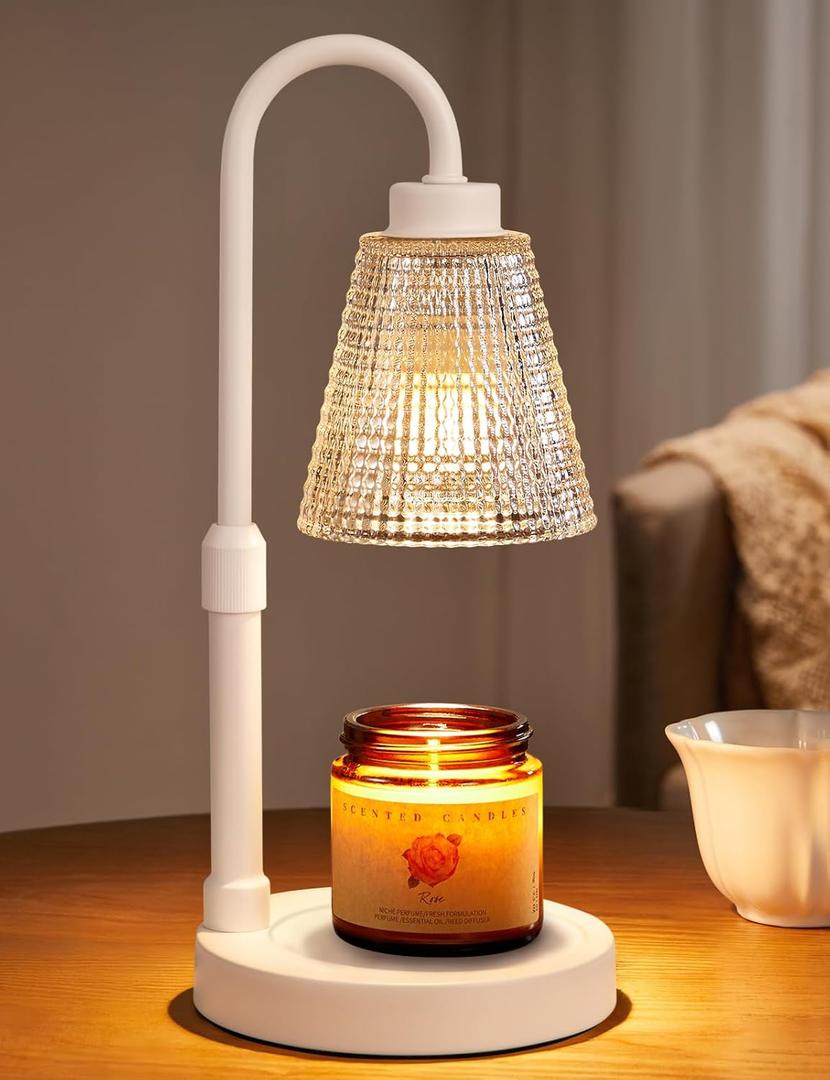 Innqoo White Candle Warmer Lamp with Timer, Dimmable Candle Warmer for Jar Candles, Height Adjustable Wax Melts Warmer, Birthday Gifts for Women Mom, House Warming Gifts New Home Decor (Regular(4.7 in))