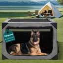 36 Inch Portable Travel Dog Crate, 3 Door Collapsible Soft Pet Kennel with Durable Mesh Windows for Medium Dogs, Foldable Dog Cage with Storage Pocket for Outdoor (Light Grey)