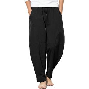 COOFANDY Men's Linen Harem Drawstring Pants Casual Elastic Waist Lightweight Trouser Hippie Summer Beach Yoga Pants (XX-Large, Black)