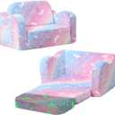 MeMoreCool Kids Fold-Out Couch, Convertible Glowing Rainbow Unicorn Flip Sofa Chair for Playroom, Toddler Lounger for Girls and Boys