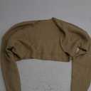 LOFAAC Women Y2K Open Front Rib Knit Shrug Crop Cardigan Solid Drop Shoulder Puff Long Sleeve Crop Bolero Sweater Tops Small