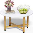 Coffee Table, 23.6" Round Coffee Table, White & Gold Leg Living Room Tables
