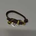 BRONZEDOG Leather Cat Collar with Removable Bells Non Breakaway Kitten QR Tag for Girl Boy (7" - 9" for Cats, Dark Brown & Gold)