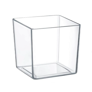 Clear Glass Decor Vase, Large Square Centerpiece Container, Smooth Gloss Floral Holder For Wedding Table Home Indoor Plant Arrangement Display  16x16x16
