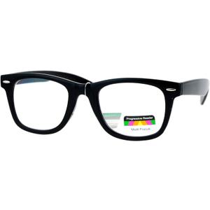 Multi Focus Progressive Reading Glasses 3 Powers in 1 Reader Square Horn Rim (Black)