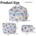 3PCS Quilted Make Up Bag Set Cute Cotton Make Up Pouch Blue Striped Bear Cosmetic Bag Set Large Travel Toiletry Bag For Women(B)