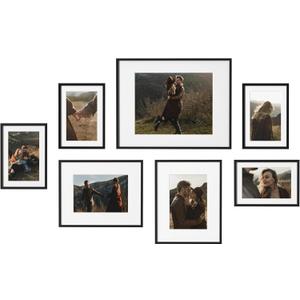 eletecpro Aluminum Gallery Wall Frame Set of 7, Including 1Pc 11x14, 2Pcs 8x10, 4Pcs 5x7 Photo Frames for Wall or Tabletop Display, Multiple Sizes Picture Frames Collage Wall Decor, Black