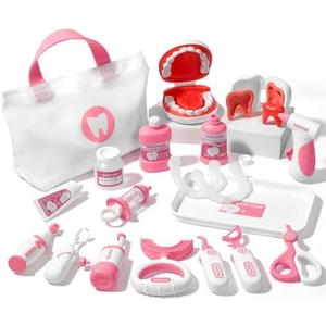 Liberry Toy Doctor Kit for Toddlers 3 4 5 Years Old, 22 Pieces Dentist Playset with Medical Bag & Dental Tools, Doctor Pretend Play Set for Girls (Pink)