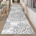 HEBE Hallway Runner Rug 2'x10' Washable Vintage Distressed Area Rugs Non Slip Laundry Rug Runner Boho Floor Carpet Runners for Hallways Entryway Laundry Room Kitchen Bathroom (Grey)