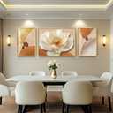 Extra Large Framed Modern Elegant Gold Floral Wall Art for Living Room, 3 Piece Bright Style Art Prints Paintings Artwork for Walls, Gold Frame Luxury Pictures for Hallway Stair Office Wall Decor