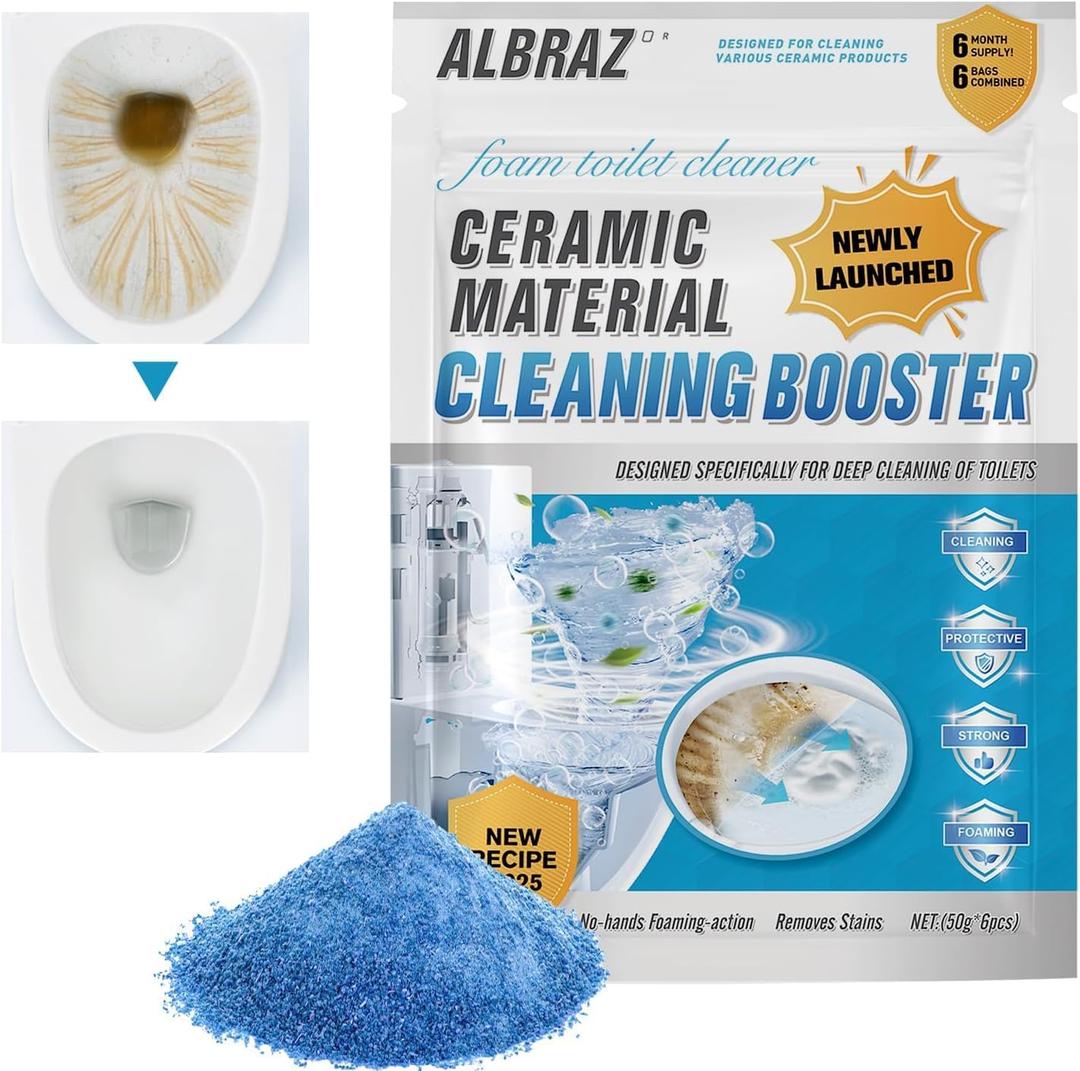 ALBRAZ Foam Toilet Cleaner, Automatic Hands-Free Deep Cleaning, Ceramic Material Booster, Pearl Blue,Limescale and Mineral-Buildup, Deep Cleaning-1PCS (white)