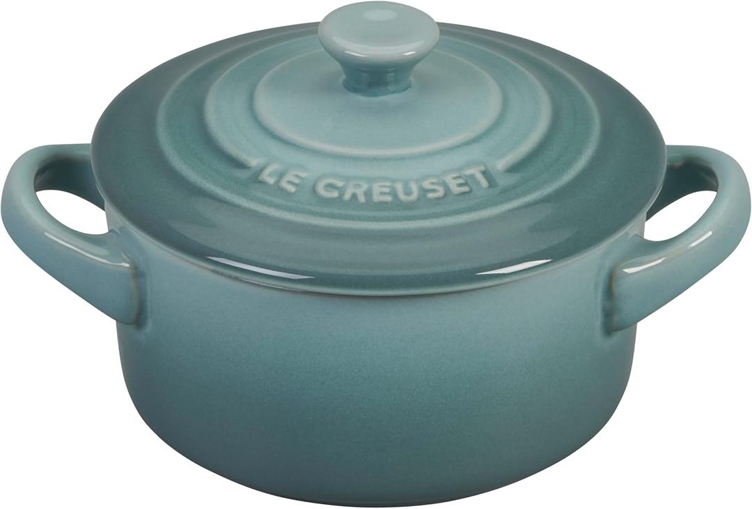 Le Creuset Stoneware Mini Round Cocotte with Lid, 8 oz., Sea Salt