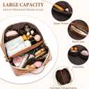 Initial Makeup Bag Large Capacity Travel Cosmetic Bag for Women PU Leather Open Flat Toiletry Bag with Handle and Divider Personalized Gifts for Women (Brown C)