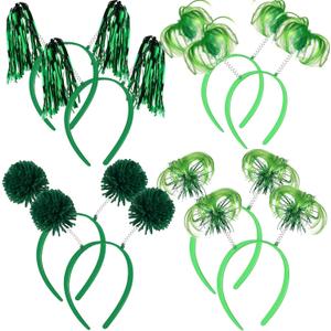 Censen 8 Pcs Halloween Pom Pom Headbands Party Headbands Tinsel Wrapped Ponytails Head Bopper for Birthday Festival (Green)