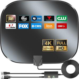 TV Antenna for Smart TV Indoor, Digital Antenna for Local Channels | 2026 Upgraded TV Antenna, Support 4K 8K 1080p HD Antenna with Amplifier Signal Booster & 18FT Coaxial Cable