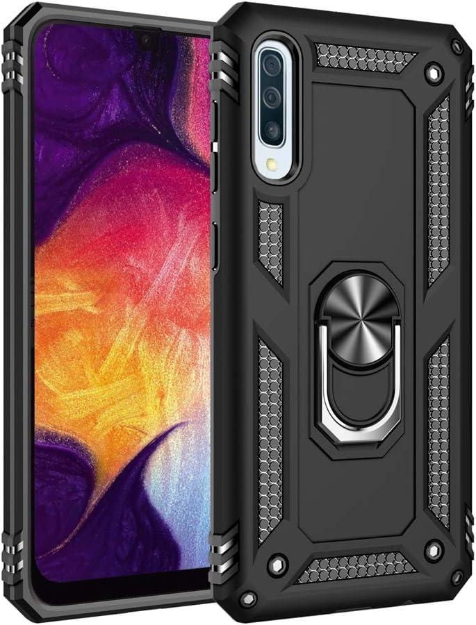 Military Grade Drop Impact for Samsung Galaxy A50 Case 360 Metal Rotating Ring Kickstand Holder Magnetic Car Mount Armor Heavy Duty Shockproof Galaxy A50/A50s/A30s Phone Case (Black)