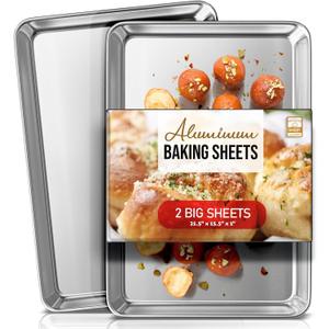 Eatex Aluminum Baking Sheet Set, 2 Pack Cookie Sheet Set, 21 x 15 Large Baking Pan Set, Cookie Sheets for Baking Nonstick, Baking Pans Set, Steel Baking Sheets for Oven, Big Sheet Pans for Baking (Big Sheet Pan/21"x15")