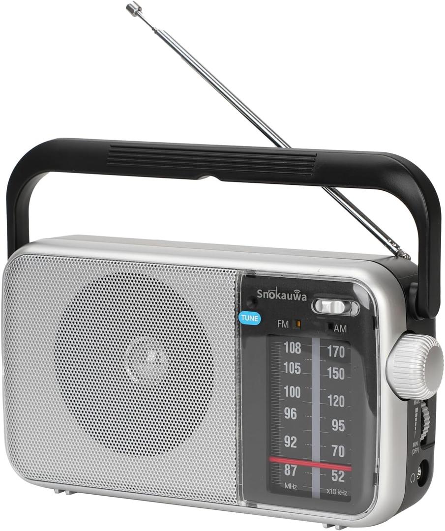 AM FM Radio Portable, Transistor Radio, Battery Powered or Mains Operated, Battery Radio with Robust Reception and Built in Speaker, Suitable for Home and Outdoor (Silver)