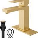 Midanya Bathroom Faucets 1 Hole, Single Handle Stainless Steel Bathroom Sink Faucet, Modern Vanity Faucets with Deck Plate,Water Supply Hoses and Pop Up Drain,Brushed Gold