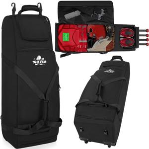 Large Rolling Baseball Bag with Wheels,Softball Catcher Gear Bag for 4 Bats with Fence Hooks ,Portable Roller Baseball Bag with Separate Shoe Space,Baseball Equipment Bag Holds Bat, Helmet and More (36"x12.2"x12.2")