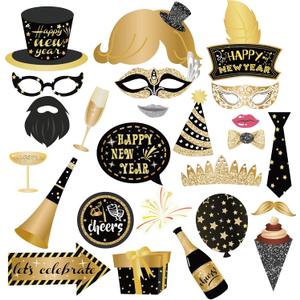 2026 Photo Booth Props with Sticks, New Year Eve Photo Booth Props,New Years of 2026 Selfie Props,New Years Decorations 2026(25CT)