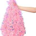50 Feet Pink Christmas Tinsel Garland for Christmas Tree Decorations, Xmas Metallic Twist Shiny Hanging Garland Decor for Mantle Stairs Fireplace Home Holiday Indoor Outdoor