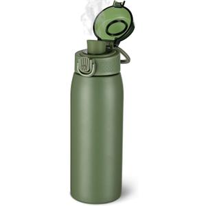 Insulated Water Bottle 18 oz with Dustproof Lid, Carry Handle & Tea Infuser, BPA-Free & Leakproof, Stainless Steel Water Bottles Ideal for Fitness, Hiking, Office & Outdoor Use （Olive Green ）