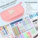 Extra Large Pencil Case,Big Capacity Pencil Pouch,Personalized Initial Pencil Bag with smooth zipper,Multiple Pockets,Cute Aesthetic Stationery Pen Case Bag for Teen Girls College (Pink, J)