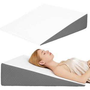 Wedge Pillow, Bed Wedge Pillows for Sleeping, Snoring, Back Support, After Surgery, Foam Triangle Pillow, Removable Washable Cover, 10in/White Grey
