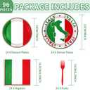 96Pcs Italian Flag Birthday Party Supplies Italy Flag Plates and Napkins Red White and Green Italian Tableware Sets for Pizza Baby Shower Picnic Holiday Family Reunion Party Decorations Serves 24