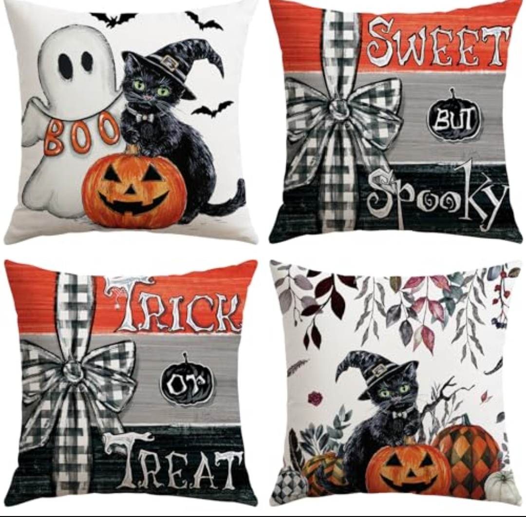 Pack Of 2 Artscope Halloween Decorative Throw Pillow Covers 18x18 Inch Set of 4, Ghost Trick or Treat Pumpkin Sweet But Spooky Outdoor Farmhouse Pillow Cases for Home Sofa Couch-Orange Pack Of 2 Artscope Halloween Decorative Throw Pillow Covers 18x18 Inch Set of 4, Ghost Trick or Treat Pumpkin Sweet But Spooky Outdoor Farmhouse Pillow Cases for Home Sofa Couch-Orange