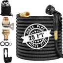 Expandable Garden Hose Pipe 25FT, 3 Times Expanding Flexible Magic Lightweight Watering Hose Pipe with 10 Function Spray Gun/Brass Fittings/Anti-Leakage with 3/4''&1/2'' Connectors Hosepipe(25ft)