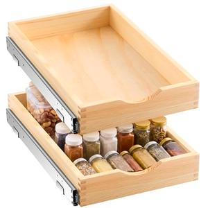 Menkxi 2 Set Wooden Pull out Cabinet Organizer Fully Assembled Slide out Pantry Drawer with Gentle Close Storage Shelf Tray for Base Kitchen Under Sink Bathroom Accessory(Wood Color,12'' X 21'' X 3")